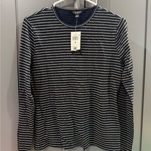 Ralph Lauren Navy and Gold Sparkly Striped Long Sleeve Shirt
